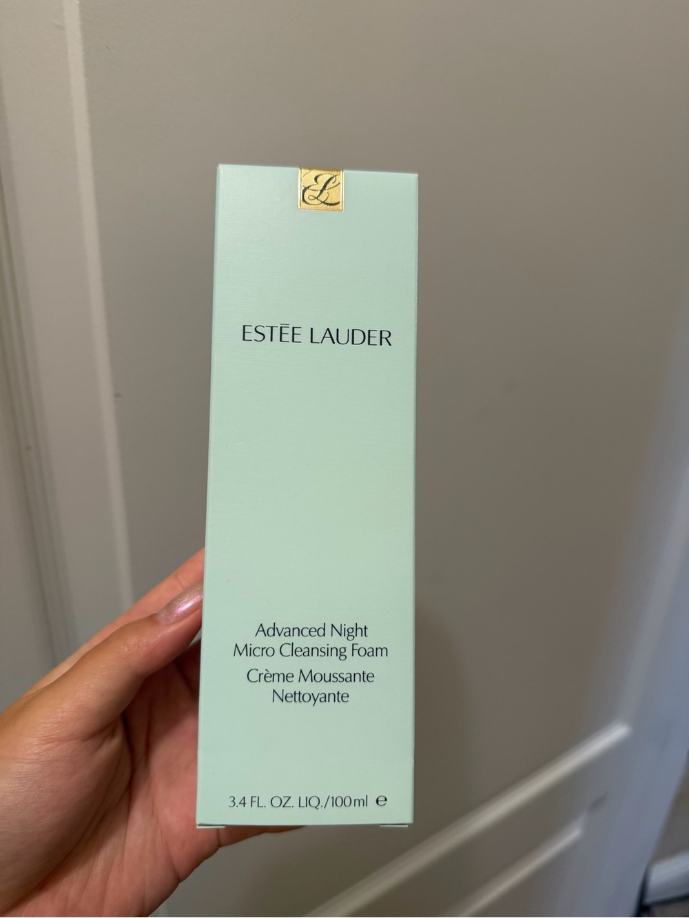Estee Lauder Mint Green Branded Skincare Box with Gold Logo Accent